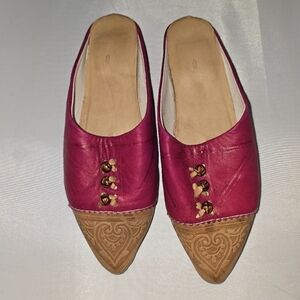 VRAI CUIR Babouche Moroccan Leather Slippers Size 0 Dark Pink